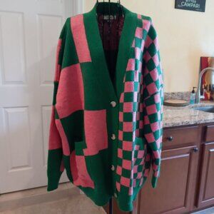 Jade by Jane Pink and Green Oversized Cardigan NWOT